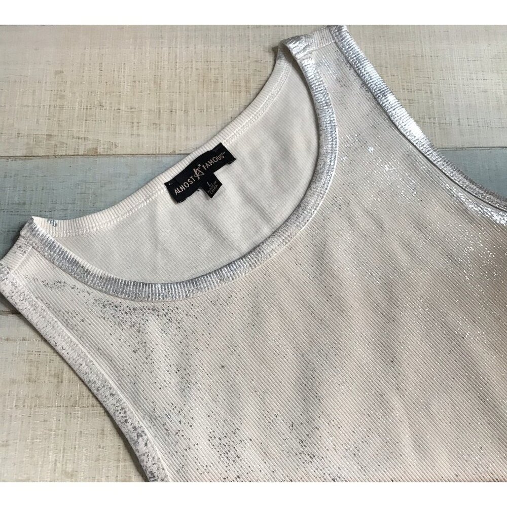 Y2K Almost Famous Top Large Cami Cream Metallic Silver Splatter Rave Going Out - Picture 2 of 14